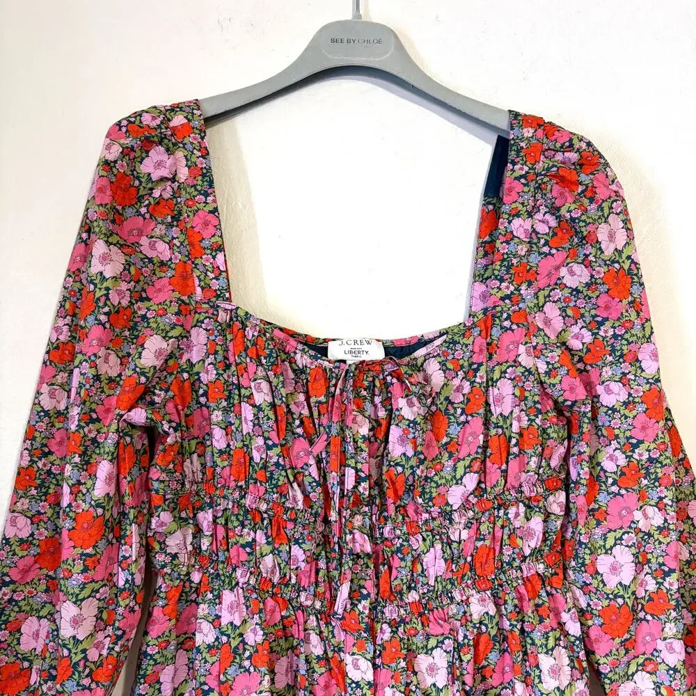 J.CREW Cinched Waist Cotton Floral Babydoll Mini Dress in Liberty Meadow Size 12
